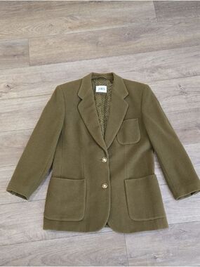 Retro 90's Ralphcore Olive Green Wool Blazer with Gold Buttons
